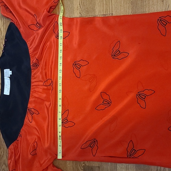 SOO Yung Lee Women's Red and Black Silk Long Sleeve Midi Dress (Sz M) - Picture 8 of 11